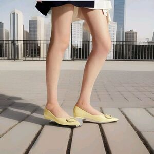 New! C.Paravano Leather Pointed Toe Flats Crystal Buckle Yellow US 8.5 $118